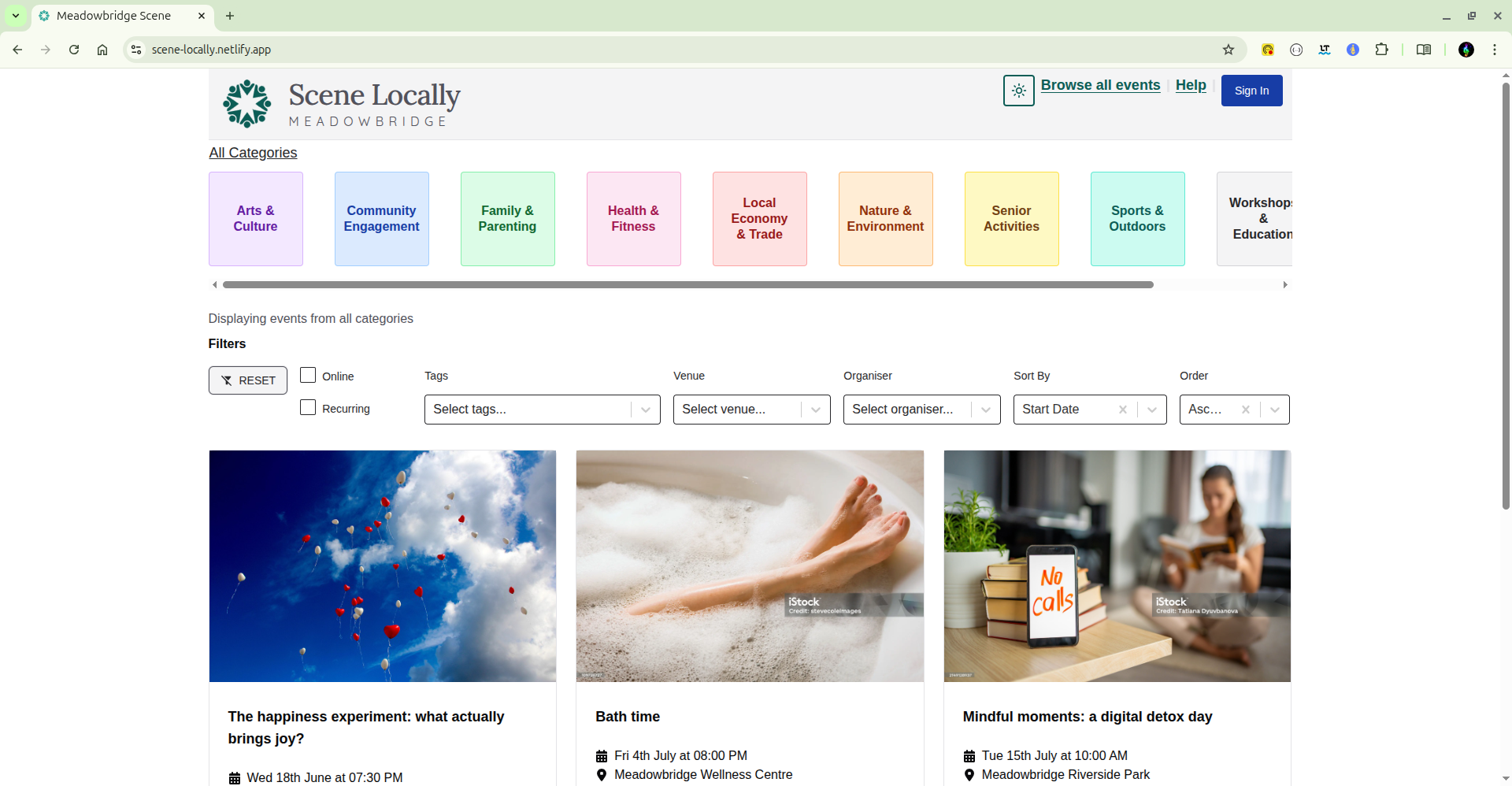 Scene Locally homepage
